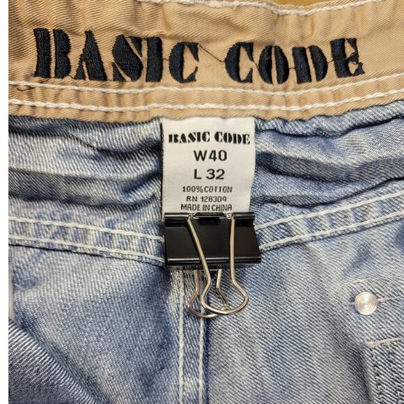 New Basic Code Mens 40X32 Cotton Factory Whiskered Distressed Faded Denim Jeans - Picture 4 of 5